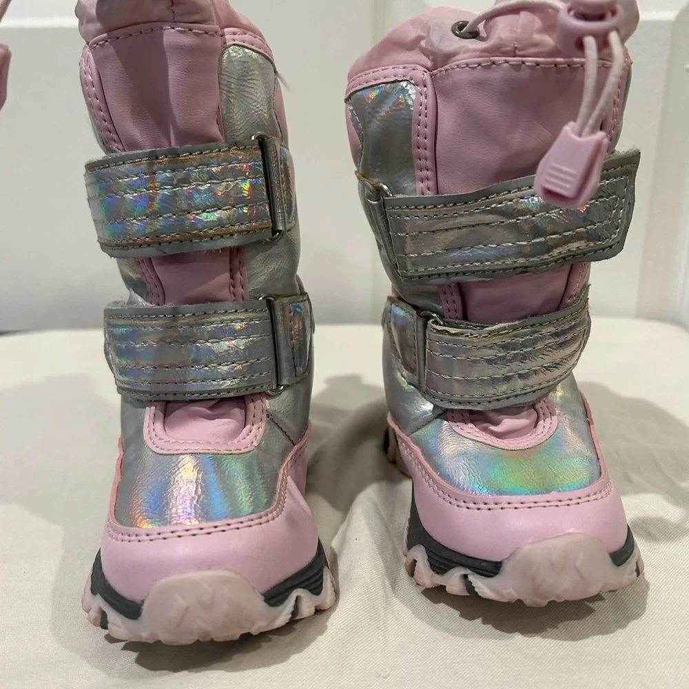 Lands' End Toddler Sz 5 Pink and Silver Holographic Tall Snow Boots